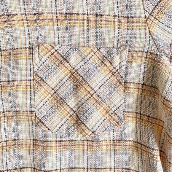 Dum Mody Vintage Yellow Plaid Short Sleeve Button Front Shirt - Picture 5 of 6